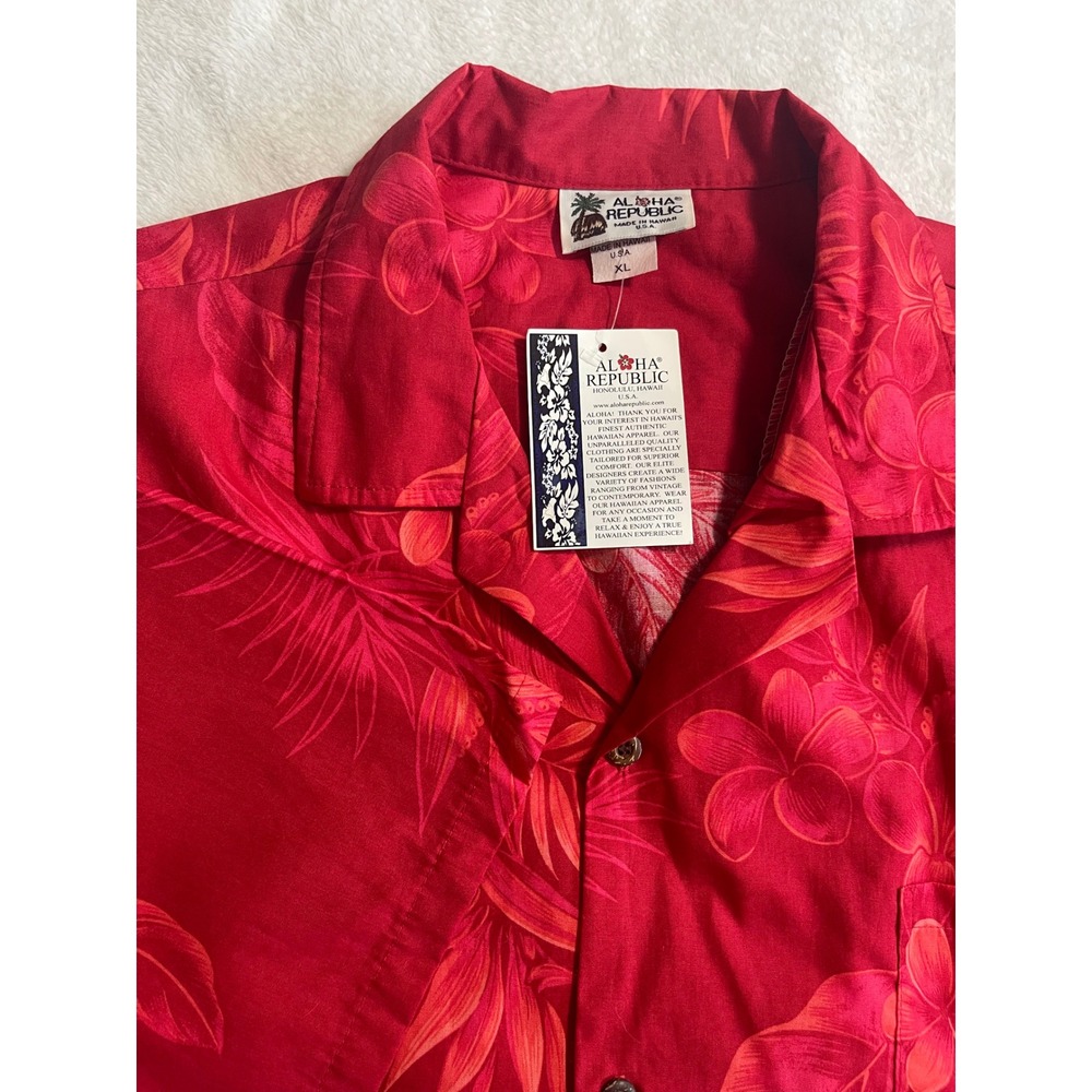 Aloha Republic Hawaiian Shirt Mens XL Red Floral collab APA Family Awareness NWT